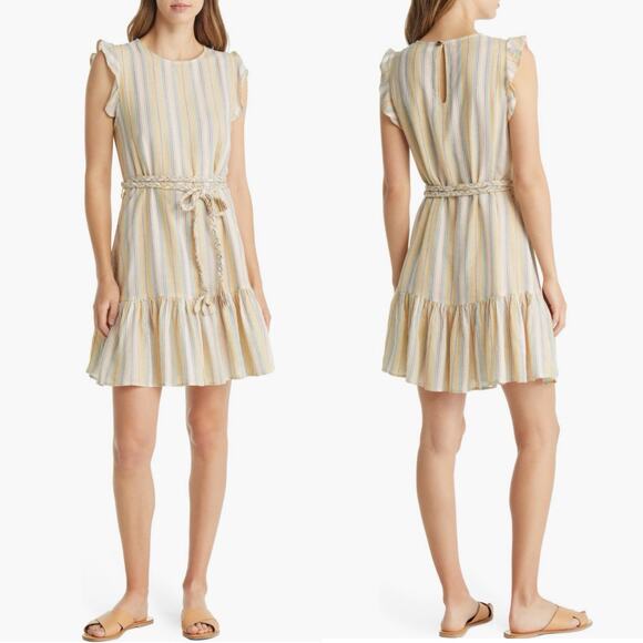 Marine Layer Laney Stripe Tiered Cotton Mini Dress in Beachy Stripe, XL - Picture 1 of 12